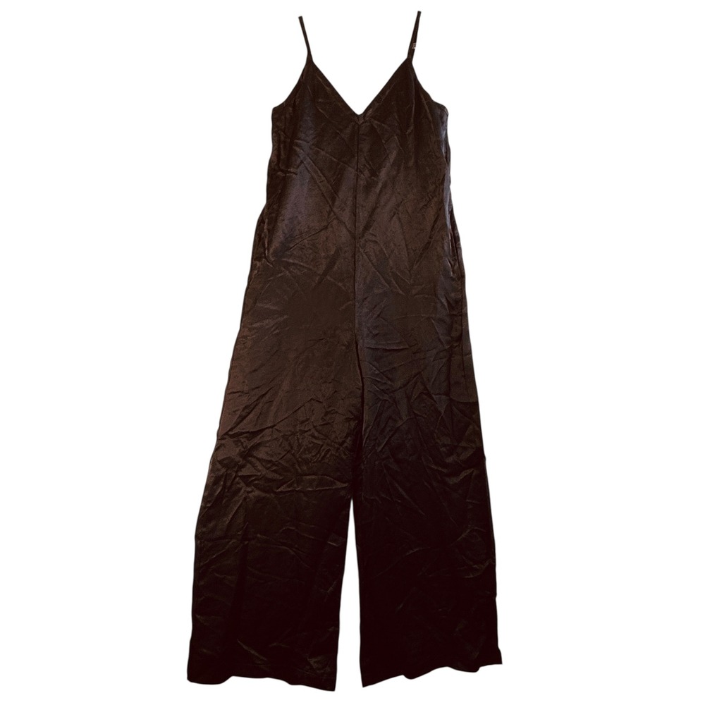Athleta Calm Cool Jumpsuit XXS Black Cupro Wide Leg Strappy Minimalist Chic Flow